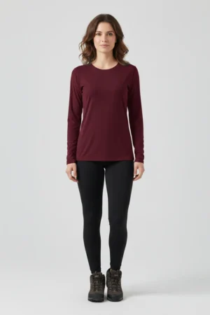 camiseta feminina poliamida uv manga longa básica bordô