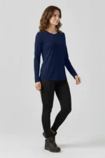 camiseta feminina poliamida uv manga longa básica marinho