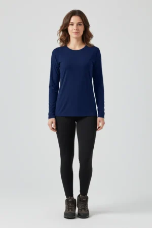 camiseta feminina poliamida uv manga longa básica marinho