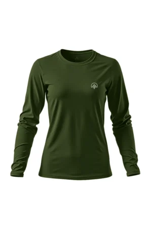 camiseta feminina poliamida uv manga longa nos alpes verde escuro