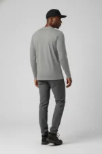 camiseta masculina poliamida uv manga longa básica cinza