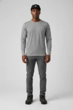 camiseta masculina poliamida uv manga longa básica cinza