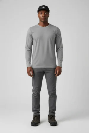 camiseta masculina poliamida uv manga longa básica cinza