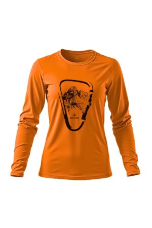 camiseta feminina poliamida uv manga longa escaladoras laranja