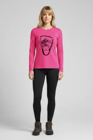 camiseta feminina poliamida uv manga longa escaladoras rosa