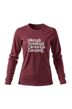 camiseta feminina poliamida uv manga longa hiking trekking climbing camping bordo