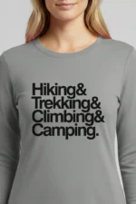 camiseta feminina poliamida uv manga longa hiking trekking climbing camping cinza