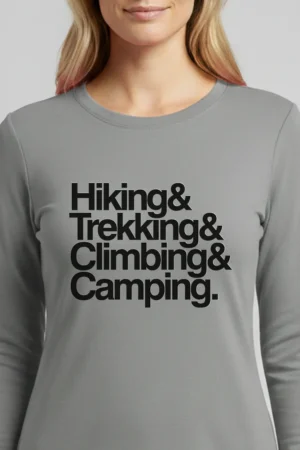 camiseta feminina poliamida uv manga longa hiking trekking climbing camping cinza