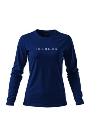 camiseta feminina poliamida uv manga longa trilheira marinho