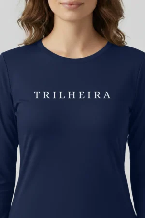 camiseta feminina poliamida uv manga longa trilheira marinho
