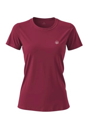 camiseta feminina poliamida uv nos alpes bordô