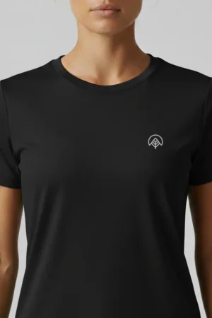 camiseta feminina poliamida uv nos alpes preto