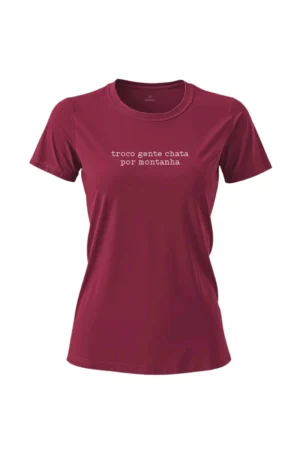 camiseta feminina poliamida uv troco genta chata por montanha bordô