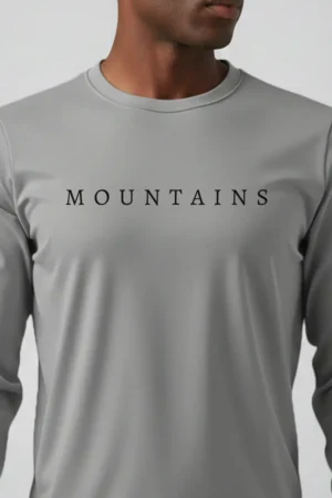 camiseta masculina poliamida uv manga longa mountains cinza