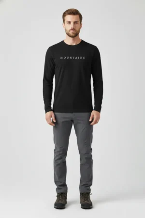 camiseta masculina poliamida uv manga longa mountains preto