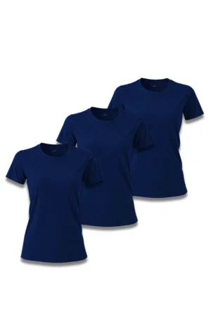 Kit 3 Camisetas Feminina Básica Poliamida UV Marinho