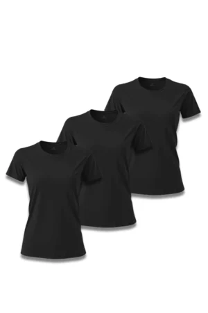 Kit 3 Camisetas Feminina Básica Poliamida UV Preto