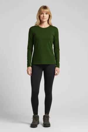 camiseta feminina poliamida uv manga longa básica verde escuro