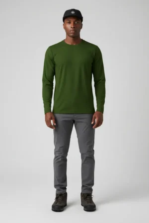 Camiseta Masculina Básica Poliamida UV Manga Longa Verde Escuro
