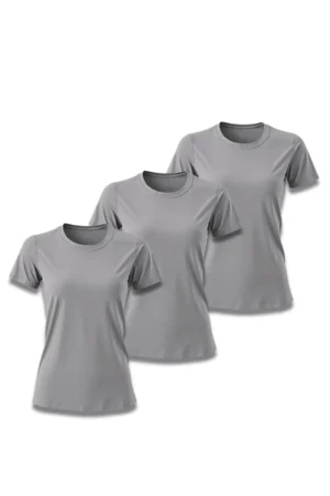 Kit 3 Camisetas Feminina Básica Poliamida UV Cinza