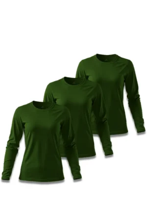 Kit 3 Camisetas Feminina Básica Poliamida UV Manga Longa Verde Escuro