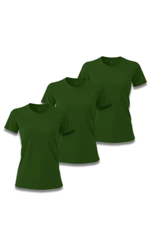 Kit 3 Camisetas Feminina Básica Poliamida UV Verde Escuro