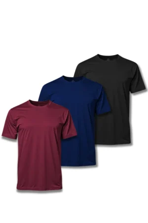 Kit 3 Camisetas Masculina Básica Poliamida UV Preto, Marinho e Bordô