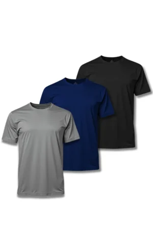 Kit 3 Camisetas Masculina Básica Poliamida UV Preto, Marinho e Cinza