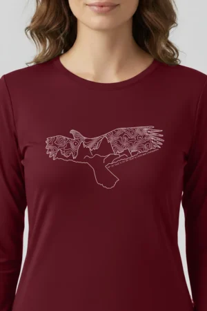 Camiseta Feminina Poliamida UV Manga Longa Fitz Roy bordo