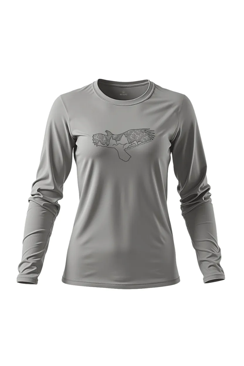 Camiseta Feminina Poliamida UV Manga Longa Fitz Roy cinza