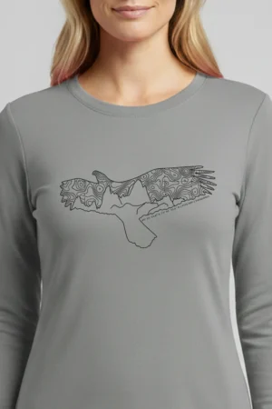 Camiseta Feminina Poliamida UV Manga Longa Fitz Roy cinza
