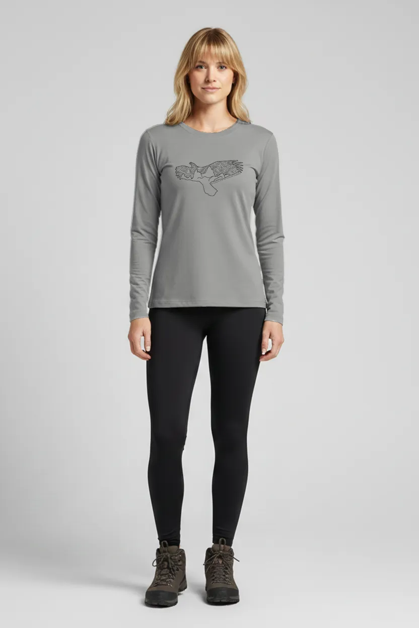Camiseta Feminina Poliamida UV Manga Longa Fitz Roy cinza