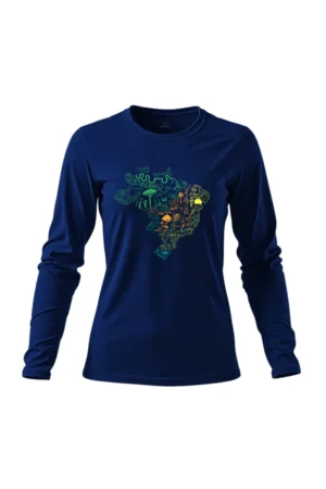 Camiseta Feminina Poliamida UV Manga Longa Biomas no Brasil marinho