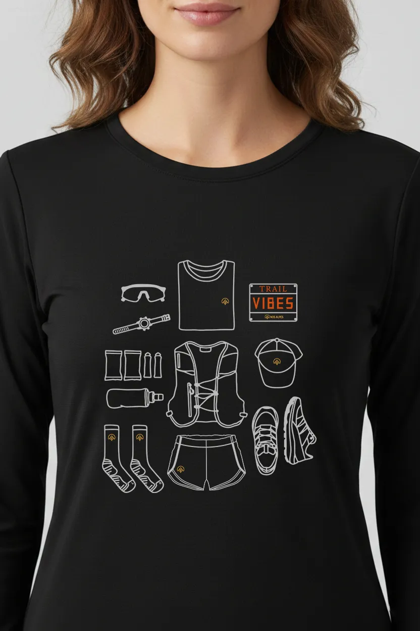 Camiseta Feminina Poliamida UV Manga Longa Trail Vibes preto