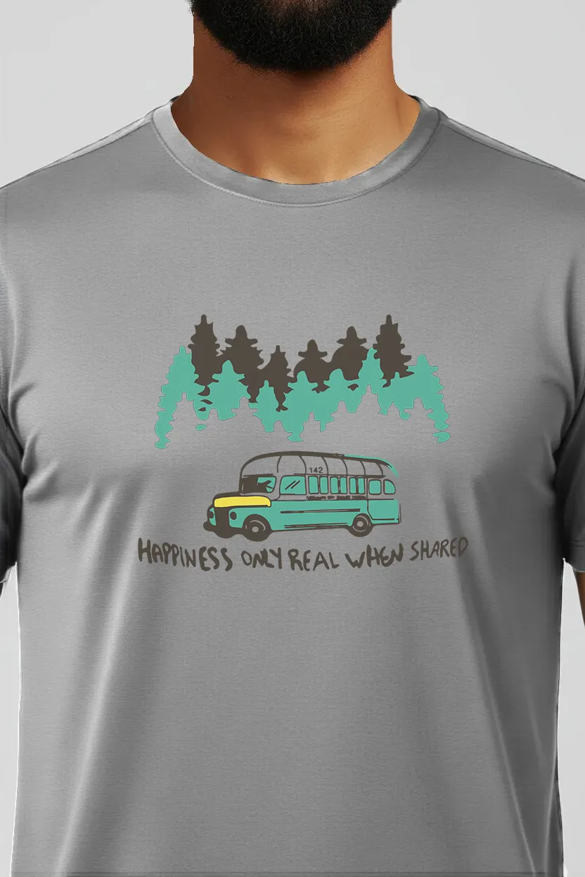 Camiseta Masculina Poliamida UV Happiness Only Real When Shared Cinza