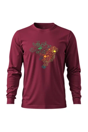 Camiseta Masculina Poliamida UV Manga Longa Biomas no Brasil bordo