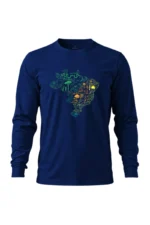Camiseta Masculina Poliamida UV Manga Longa Biomas no Brasil bordo marinho