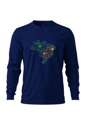 Camiseta Masculina Poliamida UV Manga Longa Biomas no Brasil Marinho