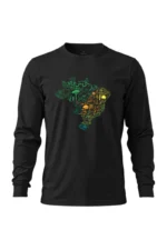 Camiseta Masculina Poliamida UV Manga Longa Biomas no Brasil bordo preto