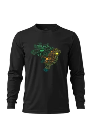 Camiseta Masculina Poliamida UV Manga Longa Biomas no Brasil bordo preto