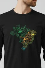 Camiseta Masculina Poliamida UV Manga Longa Biomas no Brasil Preto