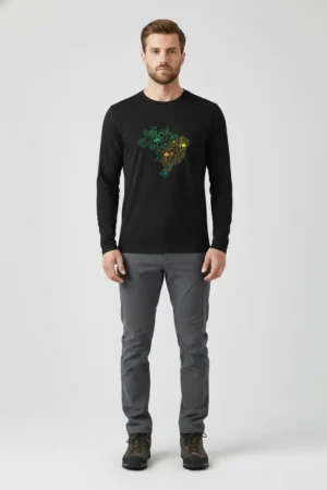 Camiseta Masculina Poliamida UV Manga Longa Biomas no Brasil Preto