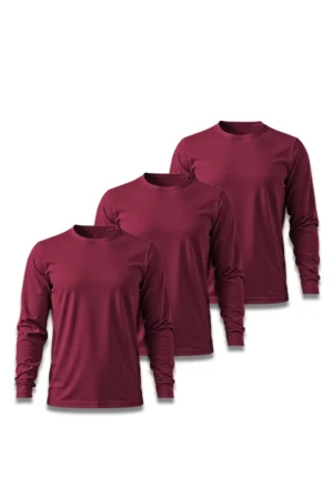 Kit 3 Camisetas Masculina Básica Poliamida UV Manga Longa Bordo
