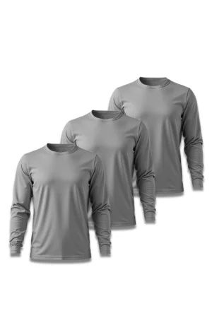 Kit 3 Camisetas Masculina Básica Poliamida UV Manga Longa Cinza
