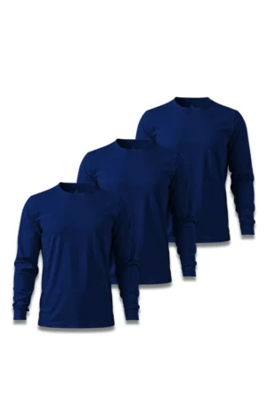 Kit 3 Camisetas Masculina Básica Poliamida UV Manga Longa Marinho