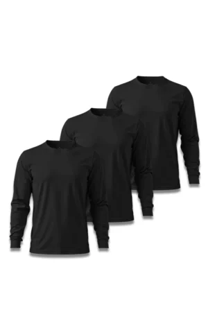 Kit 3 Camisetas Masculina Básica Poliamida UV Manga Longa Preto