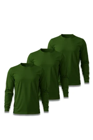 Kit 3 Camisetas Masculina Básica Poliamida UV Manga Longa Verde Escuro