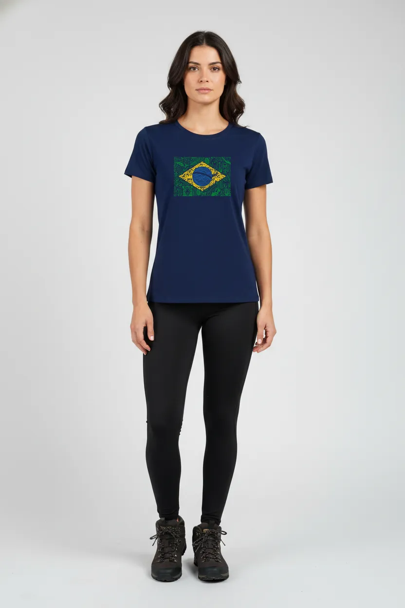 Camiseta Feminina Poliamida UV Brasil Natureza Marinho