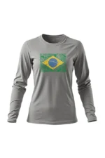 Camiseta Feminina Poliamida UV Manga Longa Brasil Natureza Cinza
