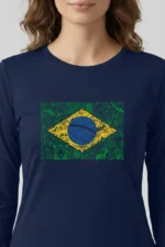 Camiseta Feminina Poliamida UV Manga Longa Brasil Natureza Marinho